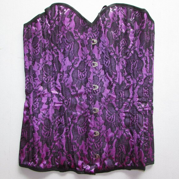 Purple with Black Lace Overlay Corset - NEW - Picture 1 of 7
